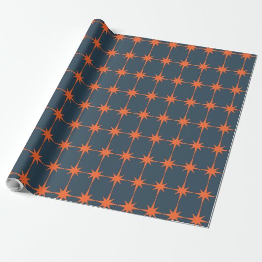 Retro 50s Starburst Pattern Oranje Blue Cadeaupapier (Uitgerold)