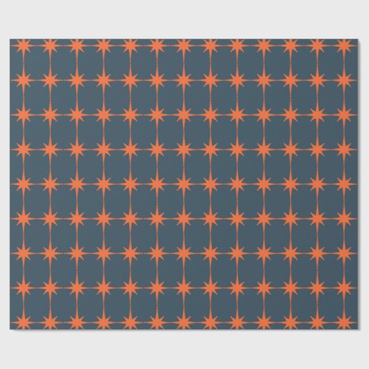 Retro 50s Starburst Pattern Oranje Blue Cadeaupapier (Vlak)