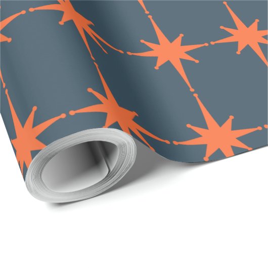 Retro 50s Starburst Pattern Oranje Blue Cadeaupapier (Rol Hoek)