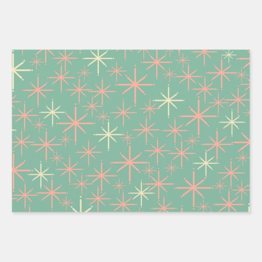 Retro 50s Starbursts in Mint en Blush Inpakpapier Vel (Voorkant 2)