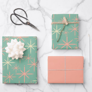 Retro 50s Starbursts in Mint en Blush Inpakpapier Vel