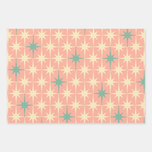 Retro  50s Sterpatronen in Blauwgroen Mint Blush Inpakpapier Vel (Voorkant 3)