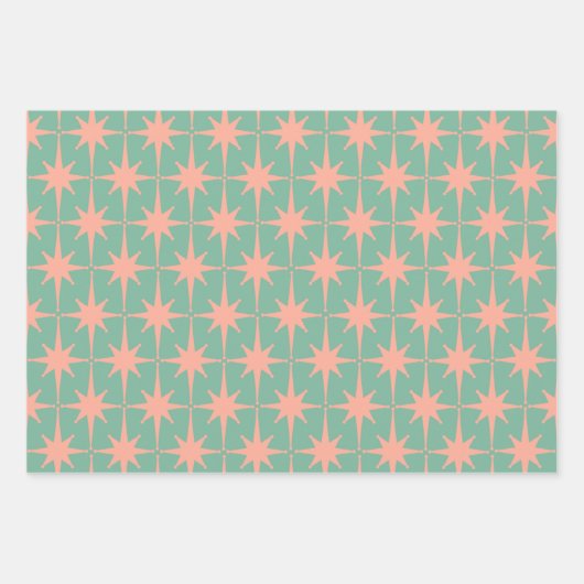 Retro  50s Sterpatronen in Blauwgroen Mint Blush Inpakpapier Vel (Voorkant)