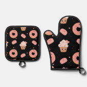 Retro 50s stijl voedsel karakter patroon ovenwant & pannenlap set (Voorkant)