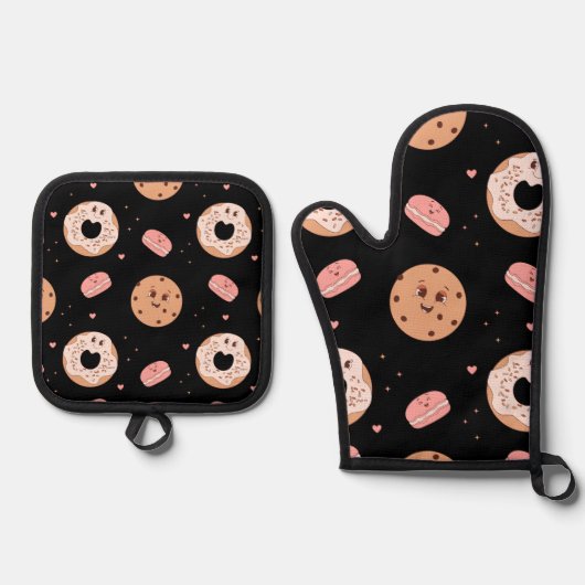 Retro 50s Style Dessert Tekens Patroon Ovenwant & Pannenlap Set (Voorkant)