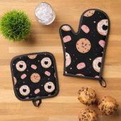 Retro 50s Style Dessert Tekens Patroon Ovenwant & Pannenlap Set (Top down)