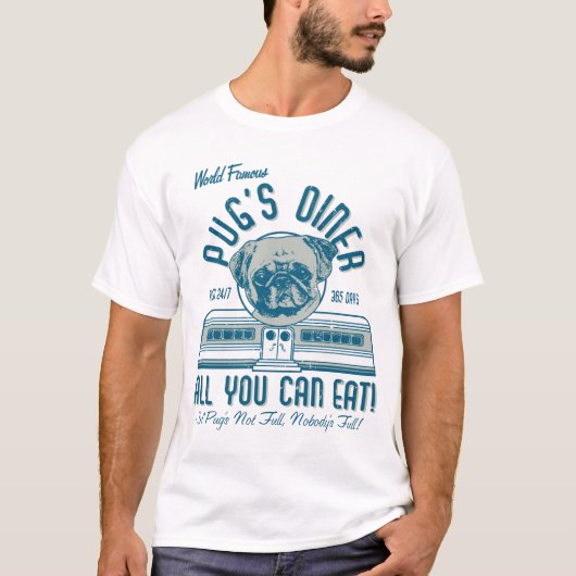 Retro 50s Style Pug's Diner (grijs) T-shirt (Voorkant)