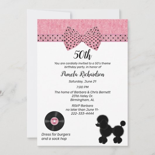 Retro 50s Theme Birthday Party Kaart (Voorkant)