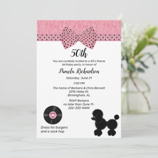 Retro 50s Theme Birthday Party Kaart (Staand voorkant)