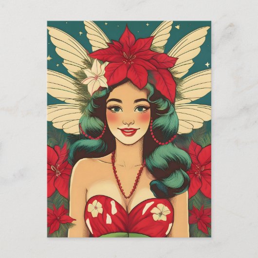 Retro 50s Tropical Christmas Pin-Up Girl Briefkaart (Voorkant)
