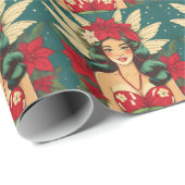Retro 50s Tropical Christmas Pin-Up Girl Cadeaupapier (Rol Hoek)