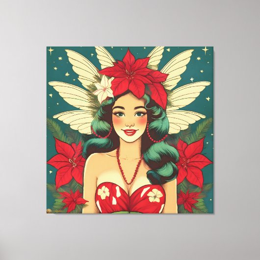 Retro 50s Tropical Christmas Pin-Up Girl Canvas Afdruk (Voorkant)