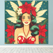 Retro 50s Tropical Christmas Pin-Up Girl Canvas Afdruk (Insitu (Houten vloer))