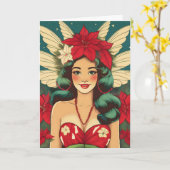 Retro 50s Tropical Christmas Pin-Up Girl Kaart (Gele Bloem)