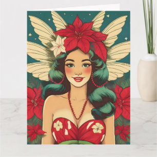 Retro 50s Tropical Christmas Pin-Up Girl Kaart