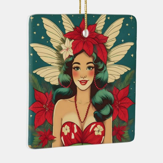 Retro 50s Tropical Christmas Pin-Up Girl Keramisch Ornament (Rechts)