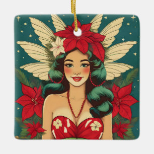 Retro 50s Tropical Christmas Pin-Up Girl Keramisch Ornament