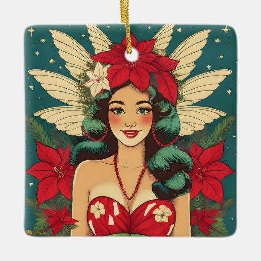 Retro 50s Tropical Christmas Pin-Up Girl Keramisch Ornament (Voorkant)