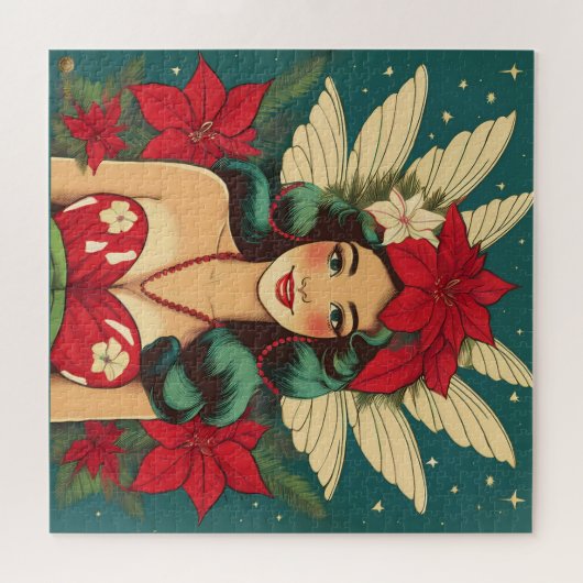 Retro 50s Tropical Christmas Pin-Up Girl Legpuzzel (Horizontaal)