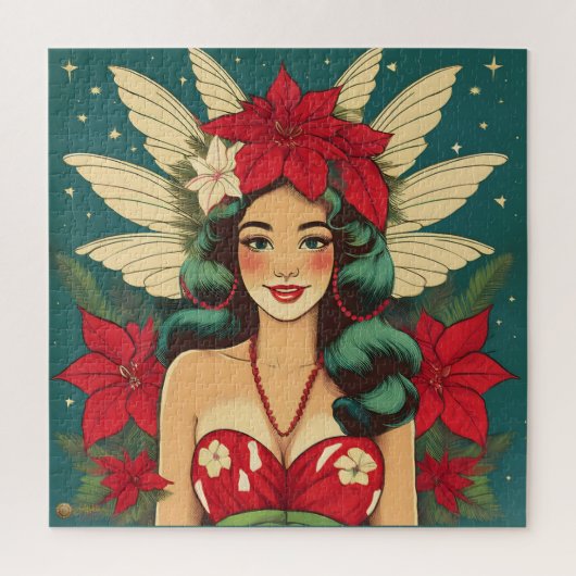 Retro 50s Tropical Christmas Pin-Up Girl Legpuzzel (Verticaal)