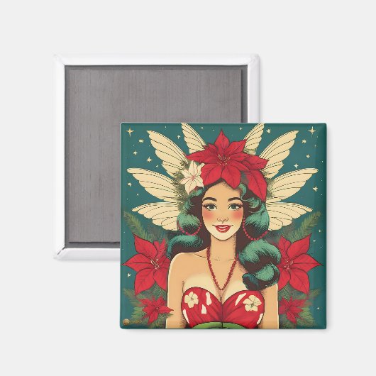 Retro 50s Tropical Christmas Pin-Up Girl Magneet (Voorkant / Achterkant)