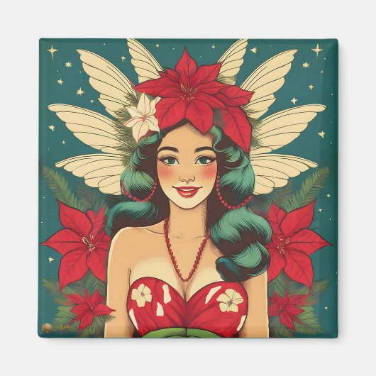 Retro 50s Tropical Christmas Pin-Up Girl Magneet (Voorkant)