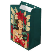 Retro 50s Tropical Christmas Pin-Up Girl Medium Cadeauzakje (Achterkant Gekanteld)