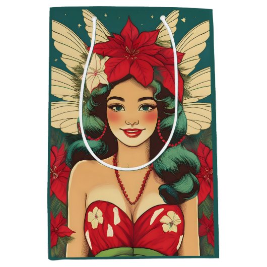 Retro 50s Tropical Christmas Pin-Up Girl Medium Cadeauzakje (Voorkant)