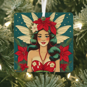 Retro 50s Tropical Christmas Pin-Up Girl Metalen Ornament