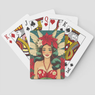 Retro 50s Tropical Christmas Pin-Up Girl Pokerkaarten