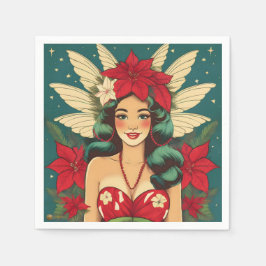Retro 50s Tropical Christmas Pin-Up Girl Servet