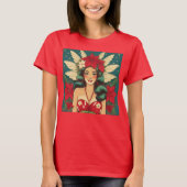 Retro 50s Tropical Christmas Pin-Up Girl T-shirt (Voorkant)