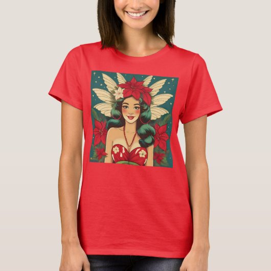 Retro 50s Tropical Christmas Pin-Up Girl T-shirt (Voorkant)