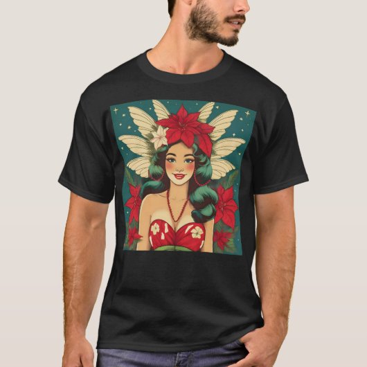 Retro 50s Tropical Christmas Pin-Up Girl T-shirt (Voorkant)