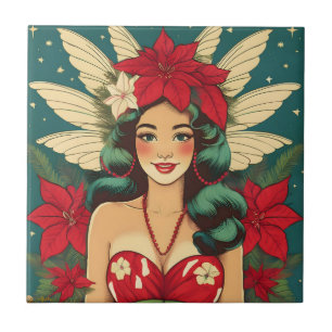 Retro 50s Tropical Christmas Pin-Up Girl Tegeltje