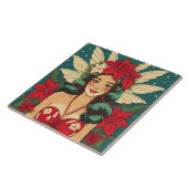 Retro 50s Tropical Christmas Pin-Up Girl Tegeltje (Zijkant)
