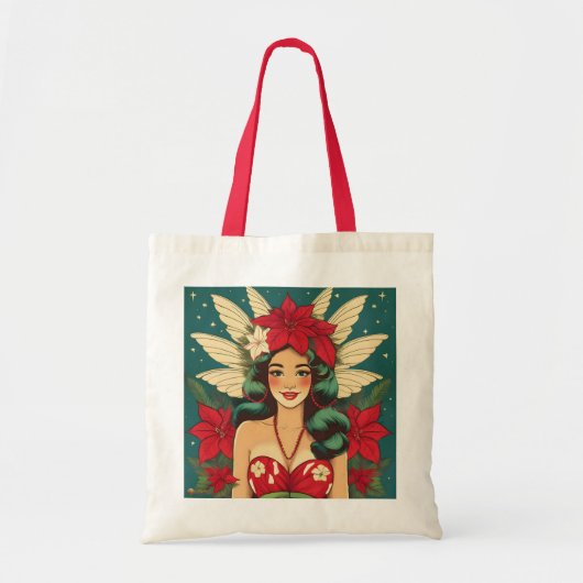 Retro 50s Tropical Christmas Pin-Up Girl Tote Bag (Voorkant)