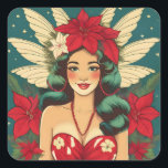 Retro 50s Tropical Christmas Pin-Up Girl Vierkante Sticker<br><div class="desc">Een Collectie van tropische kerstschoonheden</div>