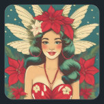 Retro 50s Tropical Christmas Pin-Up Girl Vierkante Sticker<br><div class="desc">Een Collectie van tropische kerstschoonheden</div>