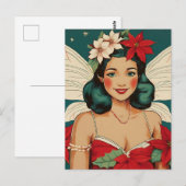 Retro 50s Tropical Christmas Pin-Up Starlet Briefkaart (Voorkant / Achterkant)
