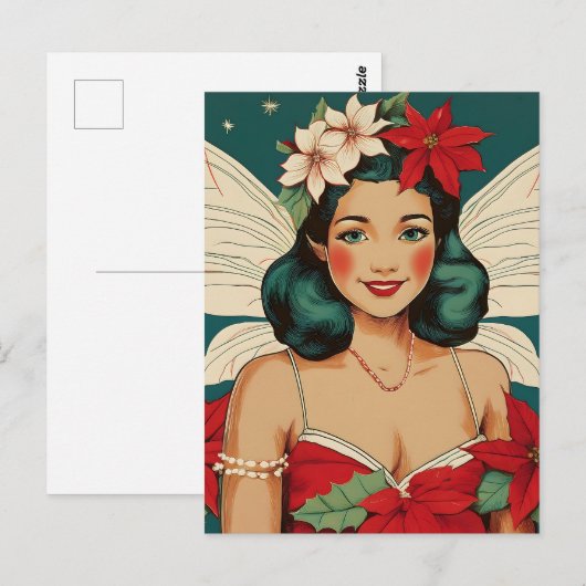 Retro 50s Tropical Christmas Pin-Up Starlet Briefkaart (Voorkant / Achterkant)