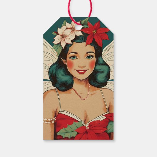 Retro 50s Tropical Christmas Pin-Up Starlet Cadeaulabel (Achterkant)