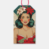 Retro 50s Tropical Christmas Pin-Up Starlet Cadeaulabel (Voorkant)