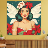 Retro 50s Tropical Christmas Pin-Up Starlet Canvas Afdruk (Insitu (Woonkamer))