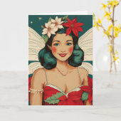 Retro 50s Tropical Christmas Pin-Up Starlet Kaart (Gele Bloem)