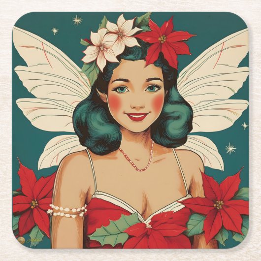 Retro 50s Tropical Christmas Pin-Up Starlet Kartonnen Onderzetters (Voorkant)