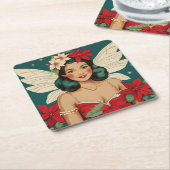 Retro 50s Tropical Christmas Pin-Up Starlet Kartonnen Onderzetters (Schuin)