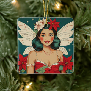 Retro 50s Tropical Christmas Pin-Up Starlet Keramisch Ornament