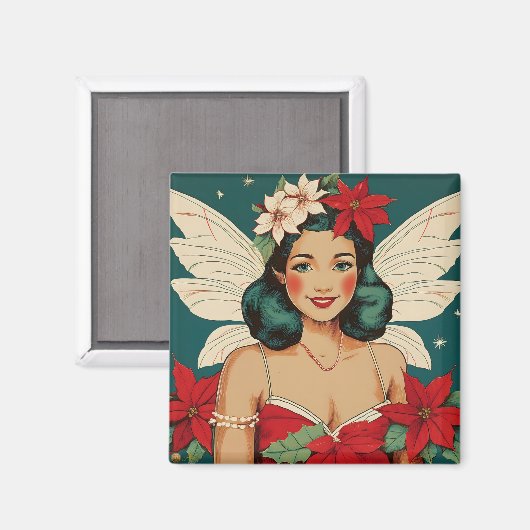 Retro 50s Tropical Christmas Pin-Up Starlet Magneet (Voorkant / Achterkant)