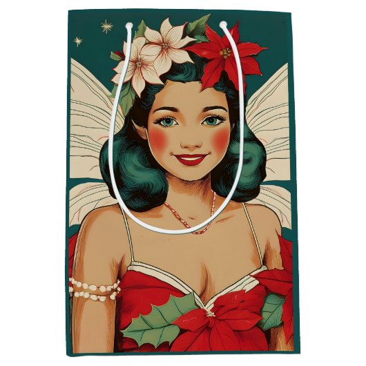 Retro 50s Tropical Christmas Pin-Up Starlet Medium Cadeauzakje (Voorkant)